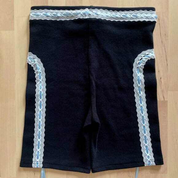 Teddy Fresh Women's Black Ribbed Bike Shorts with Ribbon size Medium NWOT NEW - Picture 7 of 7